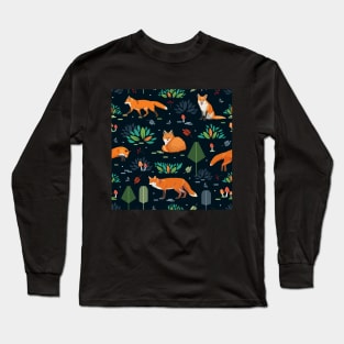 Foxes dark pattern Long Sleeve T-Shirt
